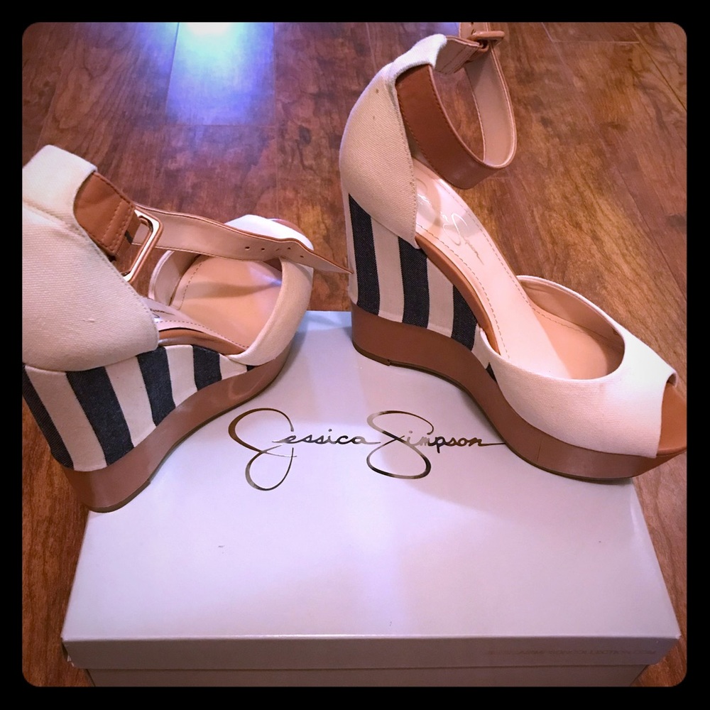 JESSICA SIMPSON ‘Cocoa’ Linen Tan Wedge | sz 9.5